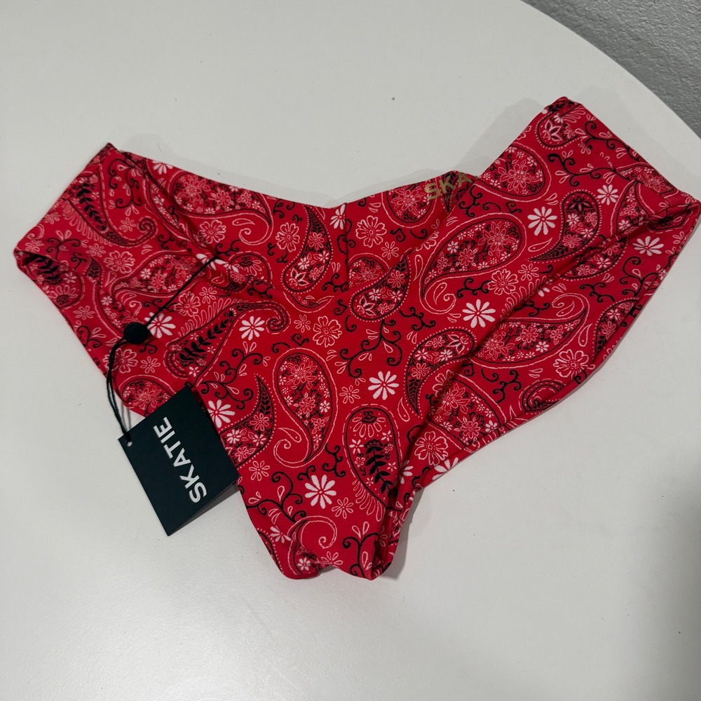Skatie Red Paisley Bandana Print Bikini Bottom Size L Sustainable Swimwear